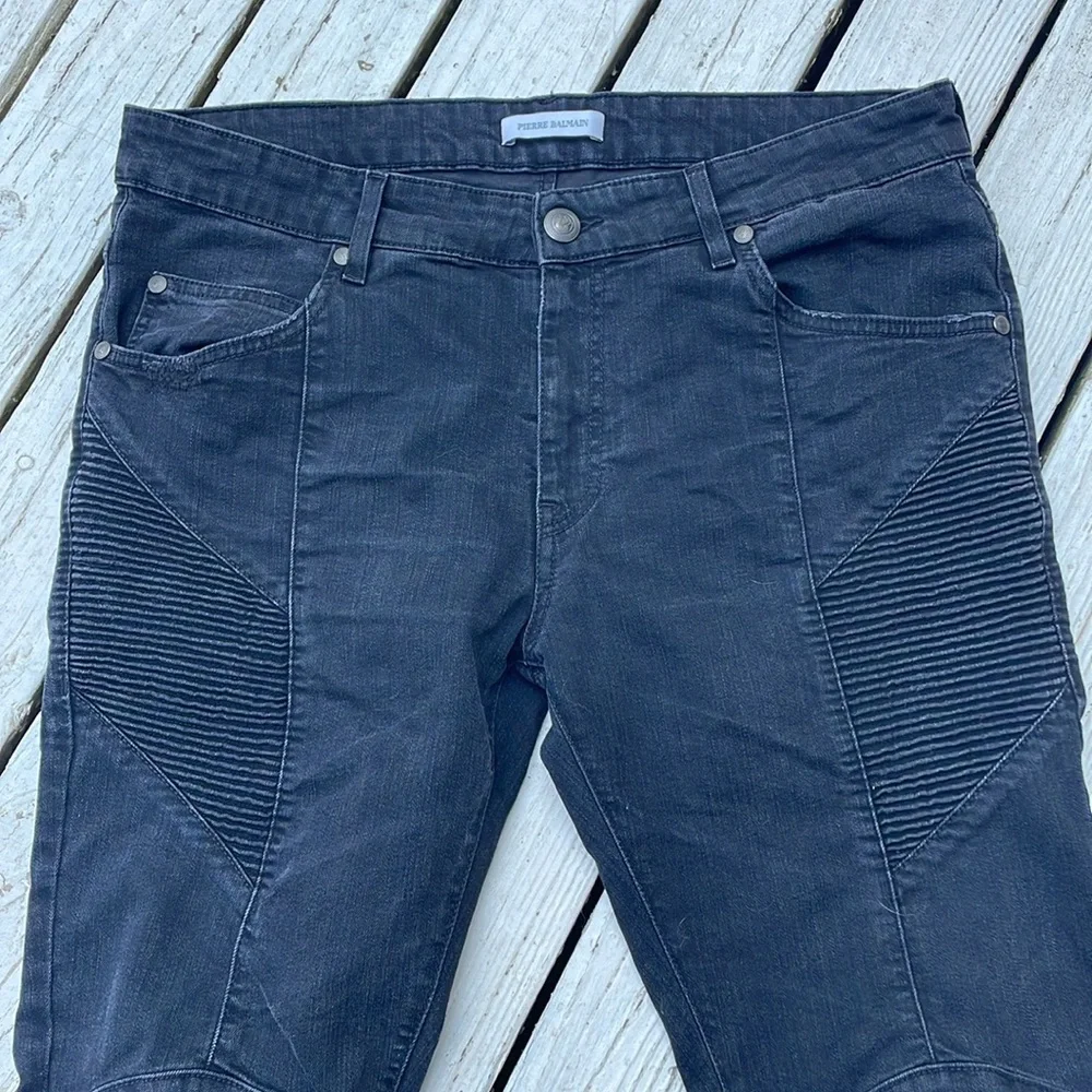 Pierre Balmain Biker Moto Black Skinny Jeans - Picture 3 of 15